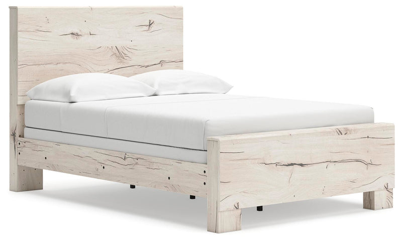Ashley Furniture Lawroy Bed with a stylish headboard, showcasing a modern design in a cozy bedroom setting.