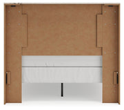 Ashley Furniture Lawroy Bed with a sturdy wooden frame and elegant design, shown from the back in natural wood finish.