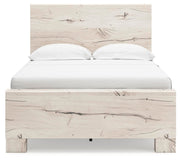 Ashley Furniture Lawroy Bed with upholstered headboard and wooden frame, shown in a head-on view.