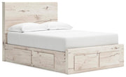 Ashley Furniture Lawroy Panel Storage Bed with sleek wood finish, featuring a headboard and under-bed storage drawers.