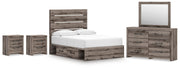 Graystorm bedroom set by Ashley Furniture featuring a modern bed frame, nightstands, and matching dresser in gray finish.