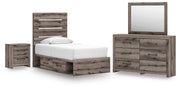 Graystorm bedroom set by Ashley Furniture featuring a bed, matching nightstands, and dresser in a modern gray finish.