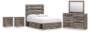 Graystorm bedroom set by Ashley Furniture featuring a bed frame, nightstands, and matching dresser in a modern gray finish.