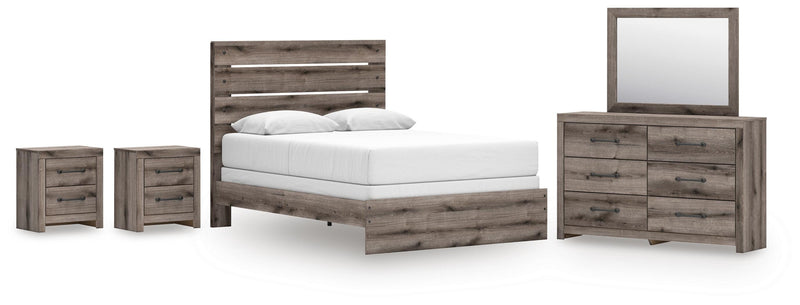 Graystorm bedroom set by Ashley Furniture featuring a modern bed frame, matching nightstands, and coordinating dresser in gray finish.