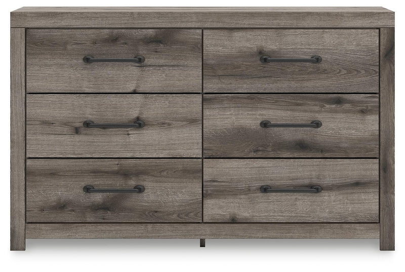 Graystorm dresser and mirror by Ashley Furniture, showing the sleek gray dresser with a matching rectangular mirror.