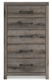 Graystorm chest of drawers by Ashley Furniture, featuring a sleek gray finish and multiple storage drawers, shown head-on.