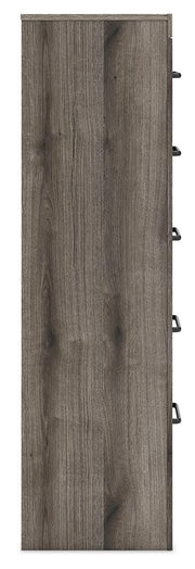 Graystorm chest of drawers by Ashley Furniture, showing a modern gray wooden storage chest with multiple drawers.
