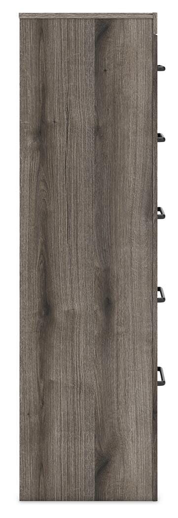 Graystorm chest of drawers by Ashley Furniture, showing a modern gray wooden storage chest with multiple drawers.