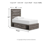 Graystorm Bed with Storage by Ashley Furniture featuring a modern gray upholstered bed frame with built-in storage drawers.