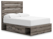 Graystorm Ashley Furniture bed with built-in storage drawers and a modern design, shown from an angled side view.