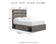 Graystorm Ashley Furniture bed with built-in storage drawers, featuring a modern gray upholstered frame and sleek design.