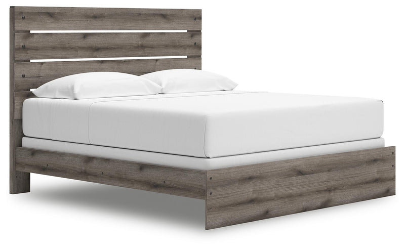 Ashley Furniture Graystorm bedroom set including a bed, dresser, and nightstands shown from an angled view