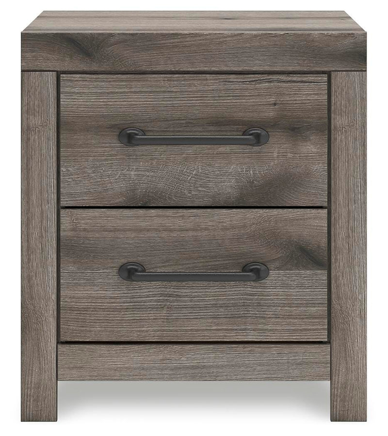 Graystorm bedroom set by Ashley Furniture, featuring a modern bed frame with upholstered headboard and matching nightstands.