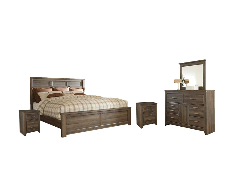 Ashley Furniture Juararo bedroom set featuring a bed with a tufted headboard and matching nightstands in a modern design.