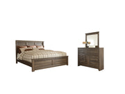 Ashley Furniture Juararo bedroom set including a bed frame, nightstands, and dresser in a modern design.