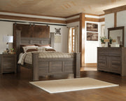 Ashley Furniture Juararo bedroom set with a bed frame, matching nightstands, and dresser in a modern wood finish.