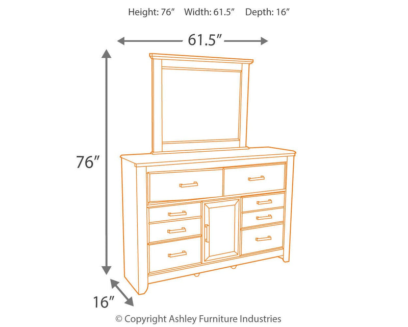 Ashley Furniture Juararo bedroom set featuring a bed, nightstands, and dresser with elegant wood finish and classic design.