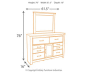 Ashley Furniture Juararo dresser and mirror set, featuring a wooden dresser with a matching mirror in a modern design.