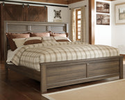 Ashley Furniture Juararo bedroom set featuring a bed frame, nightstands, and dresser in a modern wood finish.