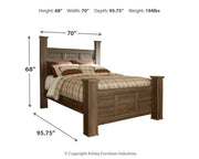 Ashley Furniture Juararo bedroom set with a bed, matching nightstands, and dresser featuring elegant wood finish and classic design.