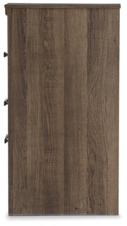 Ashley Furniture Juararo nightstand with a dark wood finish and sleek design, featuring a drawer and open shelf for storage.