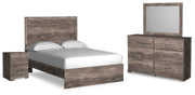 Ashley Furniture Ralinksi bedroom set with a modern bed frame, matching nightstands, and dresser in a contemporary design.