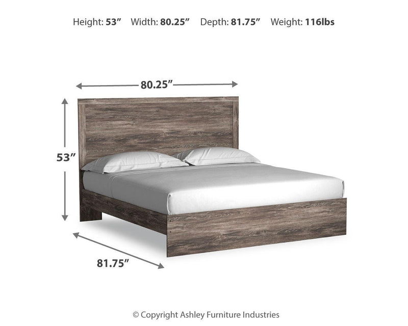 Ashley Furniture Ralinksi bedroom set featuring a wooden bed frame, matching nightstands, and a dresser with modern design.