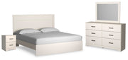 Ashley Furniture Stelsie bedroom set with matching bed frame, nightstands, and dresser in a modern bedroom scene.
