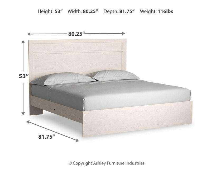 Ashley Furniture Stelsie bedroom set featuring a bed frame, matching nightstands, and a dresser in a stylish bedroom scene.