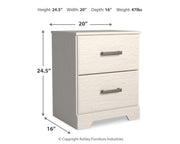 Ashley Furniture Stelsie bedroom set featuring a bed, nightstands, and dresser with a modern design and neutral finish.