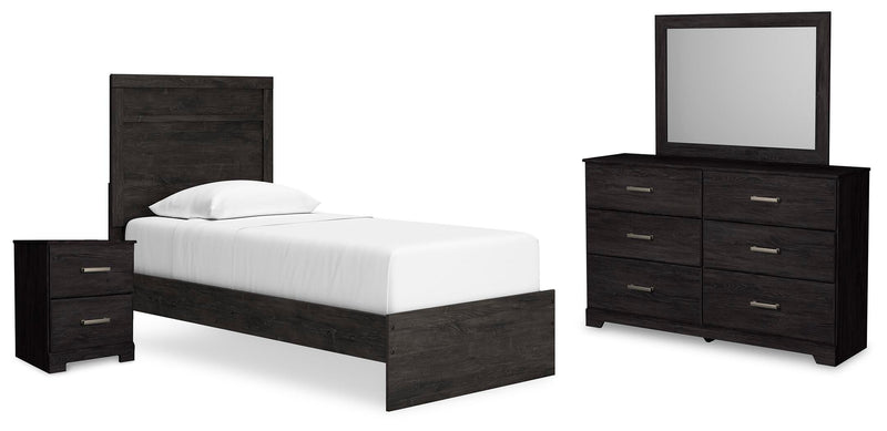 Ashley Furniture Belachime bedroom set featuring a bed frame, nightstands, and dresser with modern wood finish.