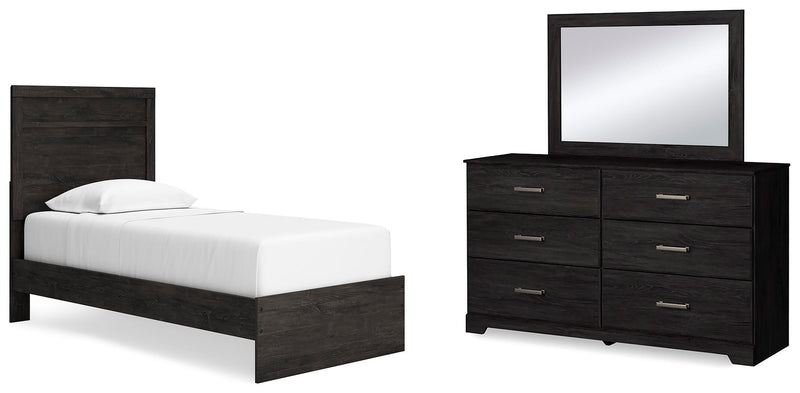 Ashley Furniture Belachime bedroom set featuring a bed frame, nightstands, and dresser in a modern bedroom design.