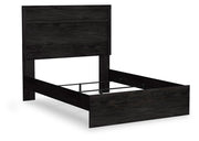 Ashley Furniture Belachime Bed with a wooden frame and stylish headboard, shown from an angled side view.