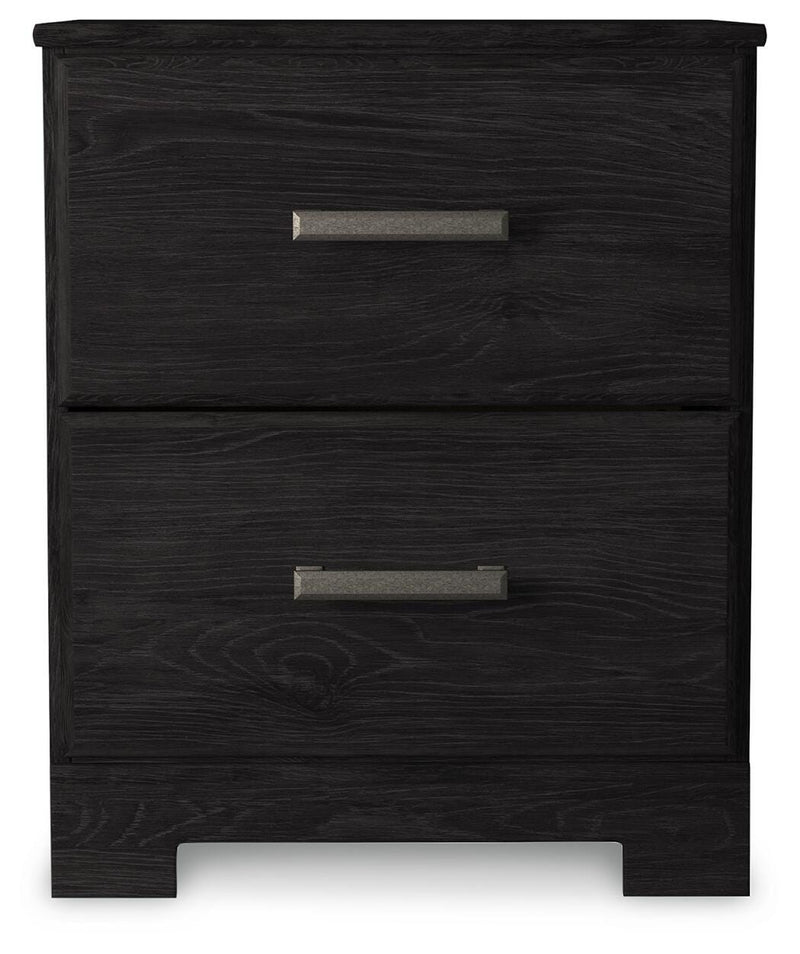 Ashley Furniture Belachime nightstand with a sleek wood finish and modern design, featuring a single drawer and open shelf.