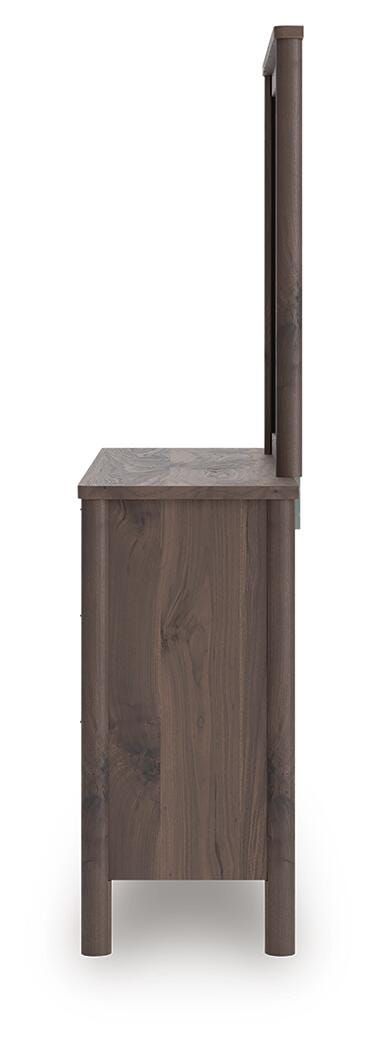 Ashley Furniture Pamytta Dresser with matching mirror, featuring a sleek wood finish and modern design for bedroom storage.