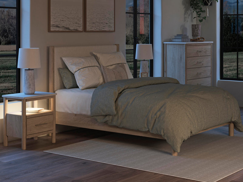 Ashley Furniture Cadmori nightstand with a modern design, featuring a drawer and open shelf in a dark wood finish.
