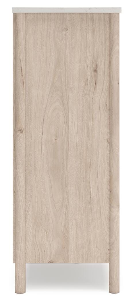 Side view of a Cadmori chest of drawers by Ashley Furniture showing the wooden storage chest with multiple drawers.