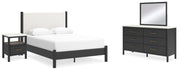 Ashley Furniture Cadmori bedroom set with a bed frame, matching nightstands, and dresser in a modern bedroom design.