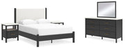 Ashley Furniture Cadmori bedroom set featuring a bed frame, nightstands, and dresser in a modern bedroom setting.