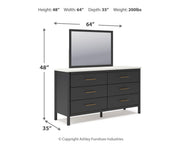 Ashley Furniture Cadmori bedroom set featuring a bed frame, nightstands, and dresser with modern design and wood finish.