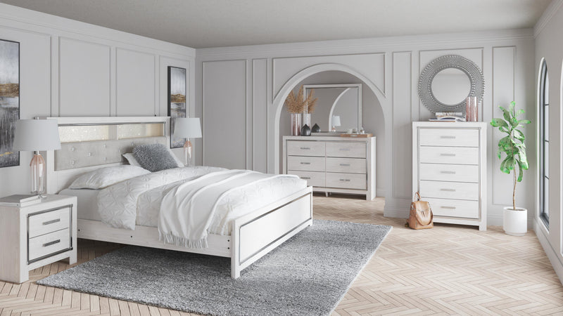 Ashley Furniture Altyra bedroom set with matching bed frame, nightstands, and dresser in a modern bedroom scene.