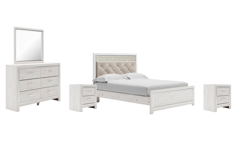 Ashley Furniture Altyra bedroom set with a modern bed frame, matching nightstands, and coordinating dresser in a stylish bedroom.