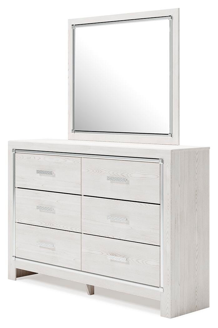 Ashley Furniture Altyra dresser with mirror, showcasing a sleek wood finish and modern design from a side angle.