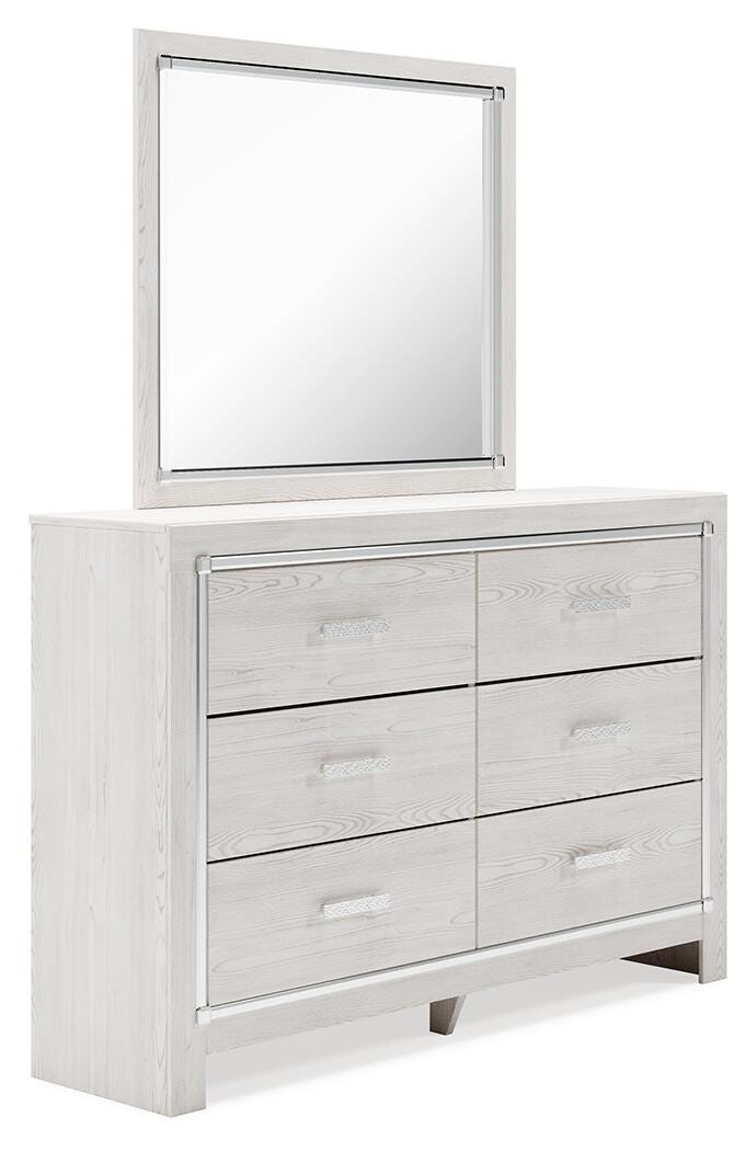 Ashley Furniture Altyra dresser with matching mirror, showcasing a modern wood finish and sleek design from a side angle.