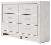 Ashley Furniture Altyra dresser with multiple drawers, finished in a warm wood tone, shown from an angled side view.