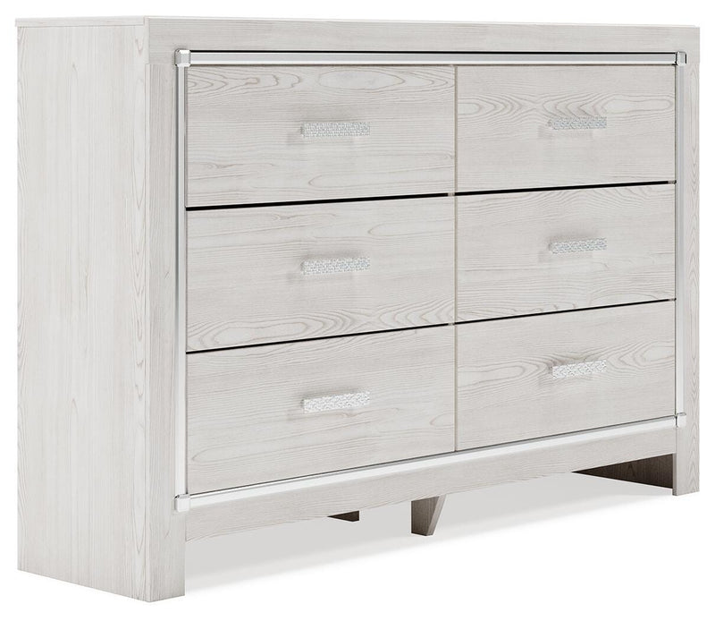 Ashley Furniture Altyra Dresser with sleek wood finish and modern design, shown from an angled side view.