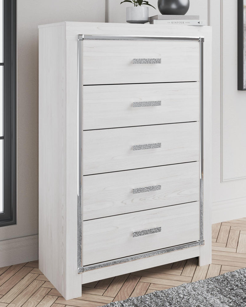 Ashley Furniture Altyra chest of drawers with sleek wood finish and modern design, featuring multiple drawers for storage.