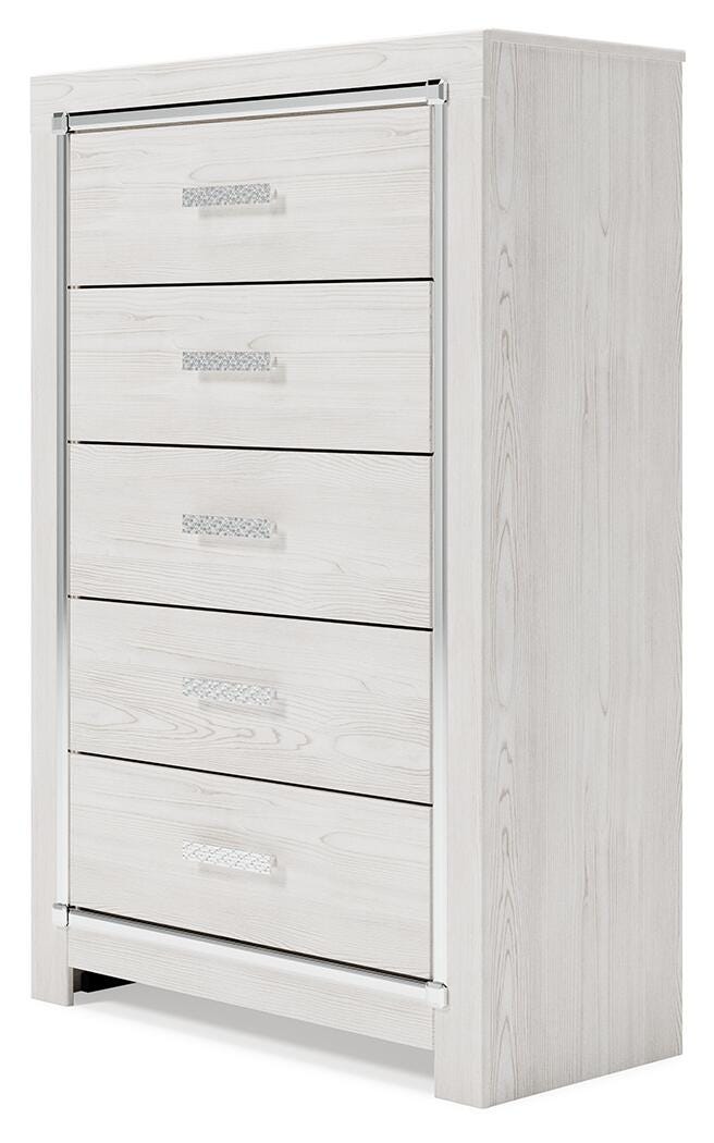 Ashley Furniture Altyra chest of drawers, stylish wooden storage cabinet with multiple drawers, angled view showing elegant design.