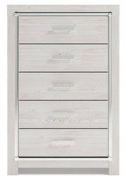 Ashley Furniture Altyra chest of drawers showing a head-on view of the wooden storage piece with multiple drawers.