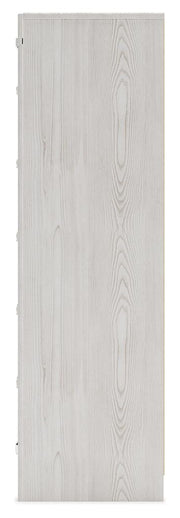 Ashley Furniture Altyra chest of drawers with a sleek wooden finish and modern design, shown from the side view.